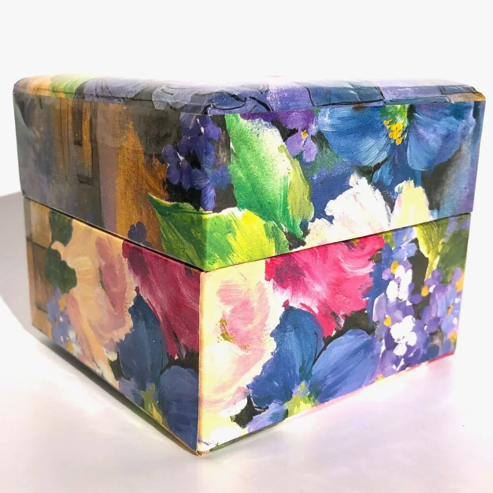 Floral Paper Covered Cardboard Trinket Box Keepsake Box storage cottagecore